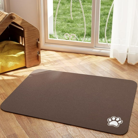 Pet Feeding Mat - Dark Grey Absorbent Dog Mat for Food and Water, No Stains Cat Bowl Mat, Easy to Clean Pet Placemats, Quick Dry Dog Water Dispenser Mat for Messy Drinkers 18"x28"