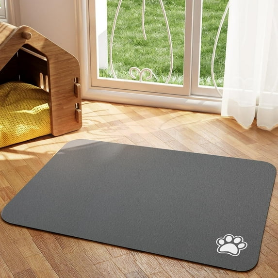 Pet Feeding Mat - Dark Grey Absorbent Dog Mat for Food and Water, No Stains Cat Bowl Mat, Easy to Clean Pet Placemats, Quick Dry Dog Water Dispenser Mat for Messy Drinkers 12"x19"