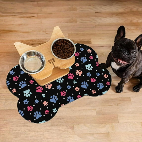 Pet Feeding Mat Dog Mat for Food and Water Absorbent Dog Water Bowl Mat No Stains Easy Clean Dog Food Mat Quick Dry Dog Feeding Mat Water Dispenser Mat Pet Supplies (Black, 24"x16")