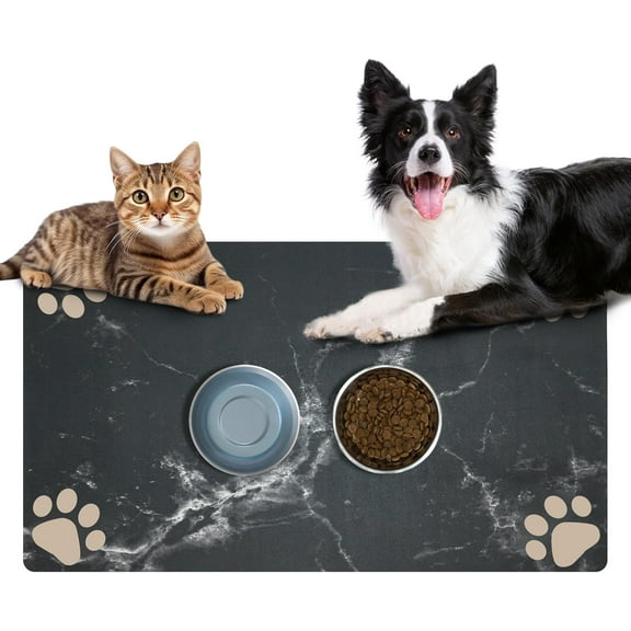 Pet Feeding Mat for Floor Waterproof - Absorbent & Quick Dry Dog & Cat Mat for Food and Water Bowls, Washable Non Slip Rubber Dog Food Mat for Small Large Dog Messy Drinkers, Pet Supplies (17“x30)