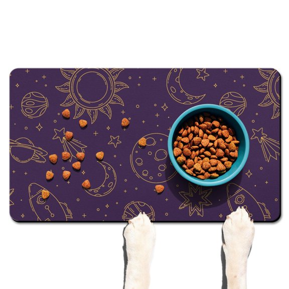 Pet Feeding Mat Mystical Starry Sky Gothic Cosmic Moon Aesthetic Non-Slip Absorbent Quick Dry Washable for Dog or Cat Bowl