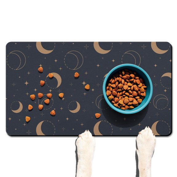 Pet Feeding Mat Mystical Starry Sky Gothic Cosmic Moon Aesthetic Non-Slip Absorbent Quick Dry Waterproof Washable for Dog or Cat Bowl