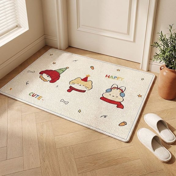 Pet Feeding Mat, Non Slip Floor Mat, Holiday Party Design Entryway Rug, Beige 31.5"
