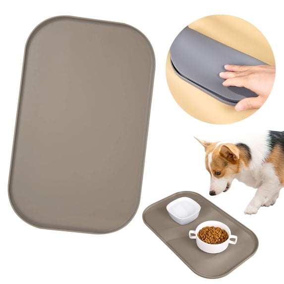 Pet Feeding Mat Non-Slip Waterproof Bowl Mat for Dogs & Cats, Spill Proof Food Water Tray for Indoor Home Use, Durable Pet Placemat for Small Medium Large Pets, Beige