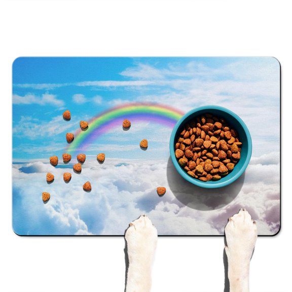 Pet Feeding Mat Outer Space Cute Celestial Star Constellation Moon and Stars Waterproof Absorbent Non-Slip Dog Food Mat