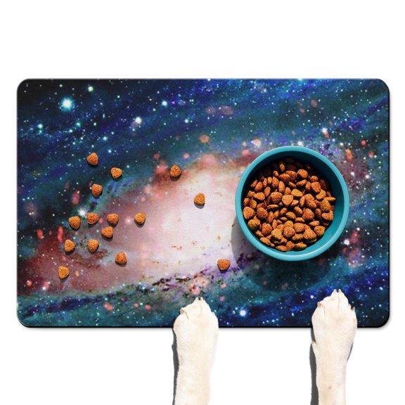 Pet Feeding Mat Outer Space Cute Celestial Star Constellation Moon and Stars Waterproof Absorbent Non-Slip Dog Food Mat
