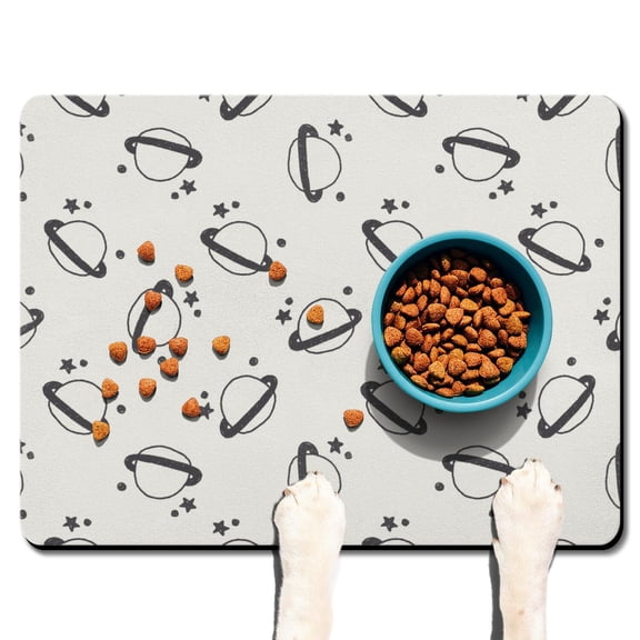 Pet Feeding Mat Outer Space Cute Celestial Star Constellation Moon and Stars Waterproof Absorbent Non-Slip Dog Food Mat