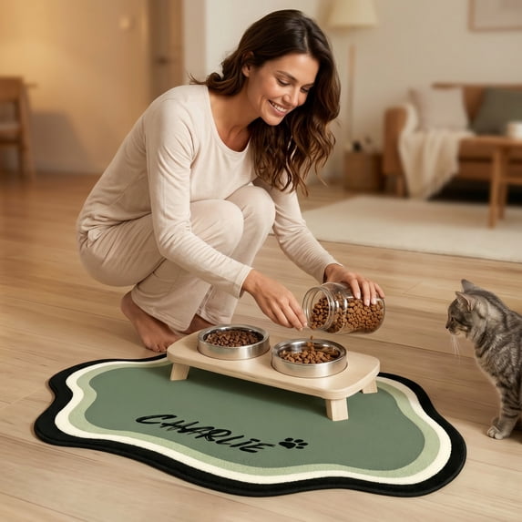 Pet Feeding Mat Quick-Dry Absorbent Non-Slip Rubber Backing for Cats and Dogs Bowl Indoor Use