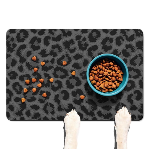 Pet Feeding Mat with Romantic Leopard Pattern, Durable Waterproof Dog Food Mat, Absorbent, Non-Slip, Quick Dry, Washable Mat Featuring Cute Animal Design