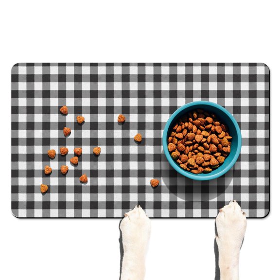 Pet Feeding Mat with Rustic Farmhouse Plaid Pattern, Durable Waterproof Dog Food Mat, Absorbent, Non-Slip, Quick Dry, Washable Mat Featuring Retro Checkerboard and Striped Fusion