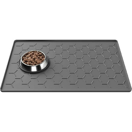 Pet Feeding Mat – Silicone Waterproof Dog Food Mat & Cat Food Mat with Raised Edge, Non-Slip Easy Clean Pet Food Placemat for Floor, 34"x22", Dark Gray