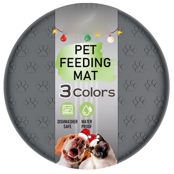 Pet Feeding Mat forand Water Bowls, Waterproof Silicone Placemat for Dogs Cats, Non Slip Pet Bowl Mat, Easy Clean Dishwasher Safe, 10.9 x 10.9 Inches, Grey