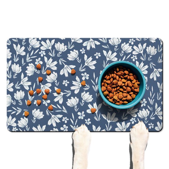 Pet Feeding Mat with Romantic Rose and Peony Pattern, Absorbent Waterproof Non-Slip Dog Food Mat for Dogs and Cats