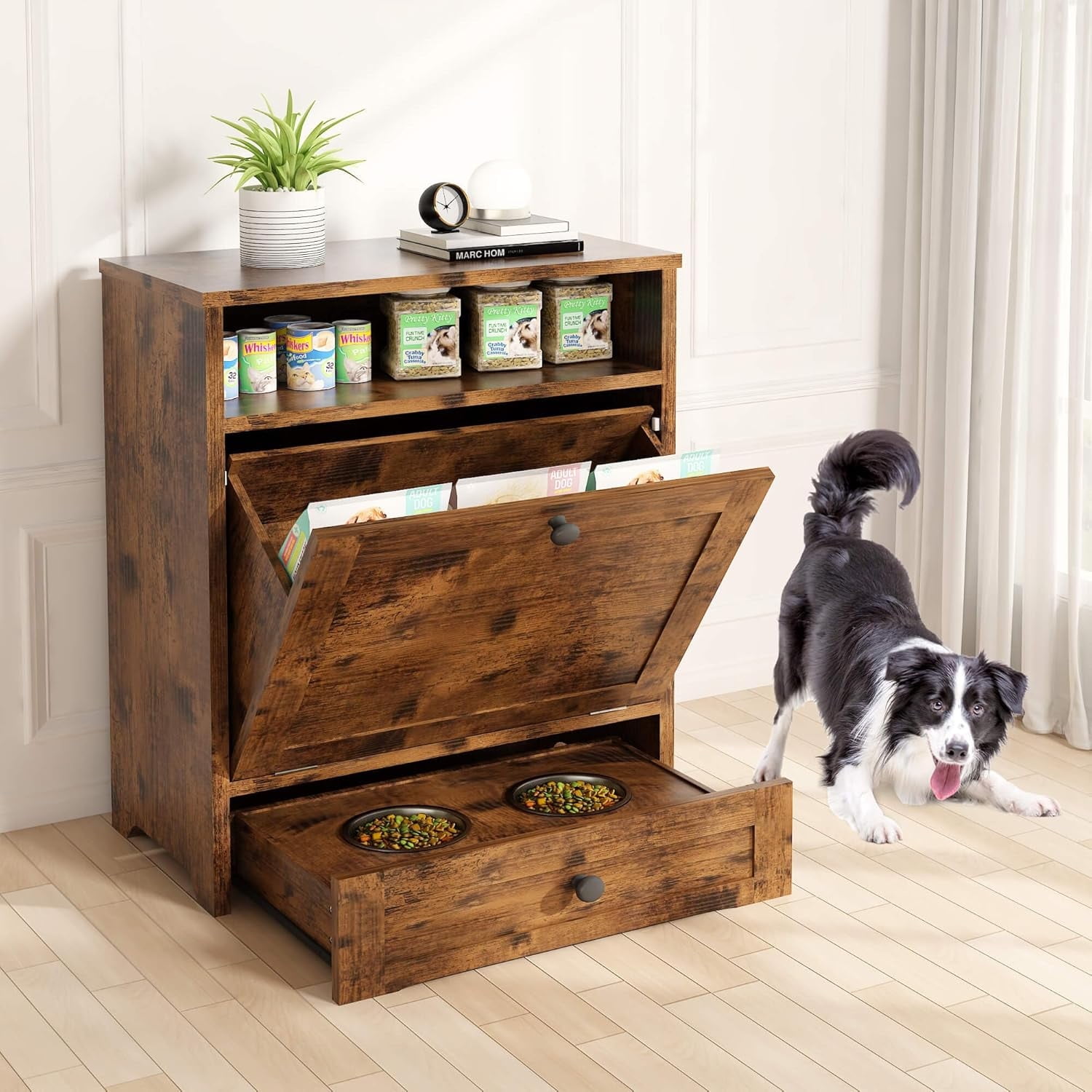 Illustration of Wooden Crate Dog Food Station