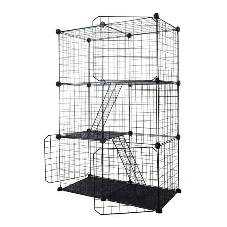 Pet Fence Cute Cat Cage Stable Pet Wire Cage 24 Pieces Foldable 3-Tier Indoor