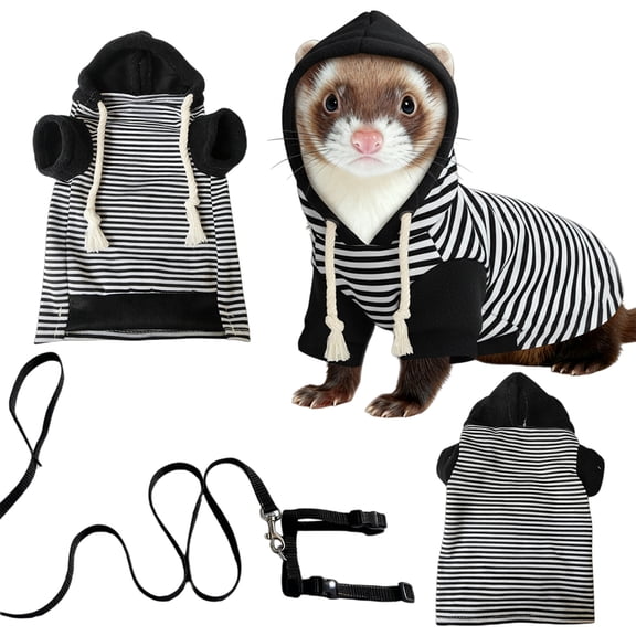Pet Ferrets Clothing Set Warm Hoodie And Secure Leash Set For Indoor Outdoor Use Soft Comfortable and Easy To Wear