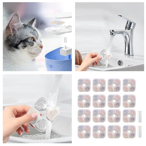 Pet Filters for Cat Drinking - 16 Pack Triple Action Water Filter with Ion Exchange Resin and Activated for Optimal