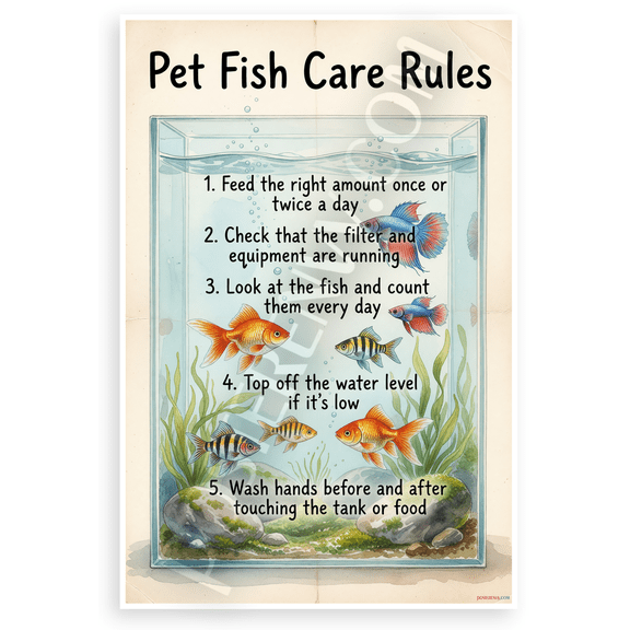 Pet Fish Care Rules Educational 12x18 US Made Poster
