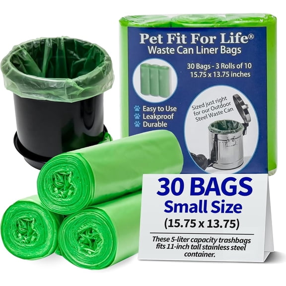 Pet Fit For Life 1.3 Gal Leak-Proof Wastebasket Liners - 3-Pack of 10 Small Bags for Dog Droppings, Lawn, Garage, Home, Office, Restroom - Small Trash Bags