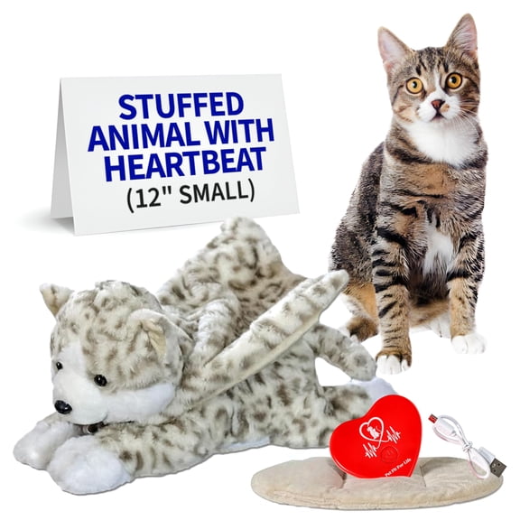 Pet Fit For Life Stuffed Animal for Cats - Calming Sleep Aid with USB Rechargeable Heart Beat & Heat Pack for Anxiety Relief - Huggable Kitty Soother, Original Cuddle Plush Toy for Crate Training