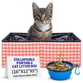 thumbnail image 1 of Pet Fit For Life - Vibrant Collapsible Travel Cat Litter Box - Portable, Foldable, Compact Design with Bonus Water Bowl - Ideal for Car & Camping - Reusable, Cats Safe - Coral, (16"x12"x5"), 1 of 7