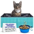 thumbnail image 1 of Pet Fit For Life - Vibrant Collapsible Travel Cat Litter Box - Portable, Foldable, Compact Design with Bonus Water Bowl - Ideal for Car & Camping - Reusable, Cats Safe - Teal, (16"x12"x5"), 1 of 7