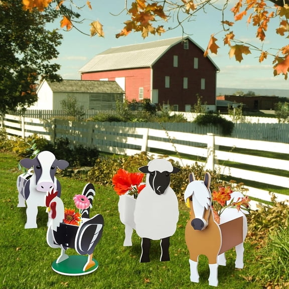 Pet Flower Pots 4 Pcs Farm Animals Series Rooster//Cow/Sheep Cute Animal Shape Flower Planters