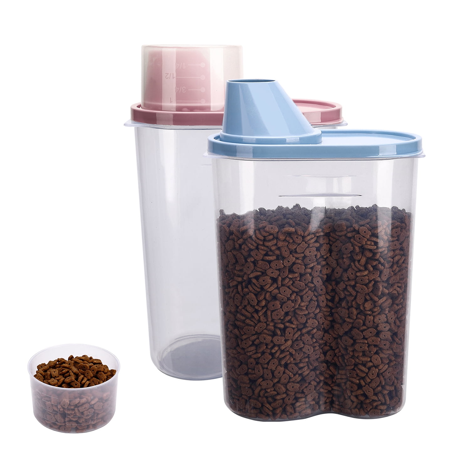 GreenJoy 2 Pack Small Plastic Pet Food Container, 2lb/2.5L Storage with