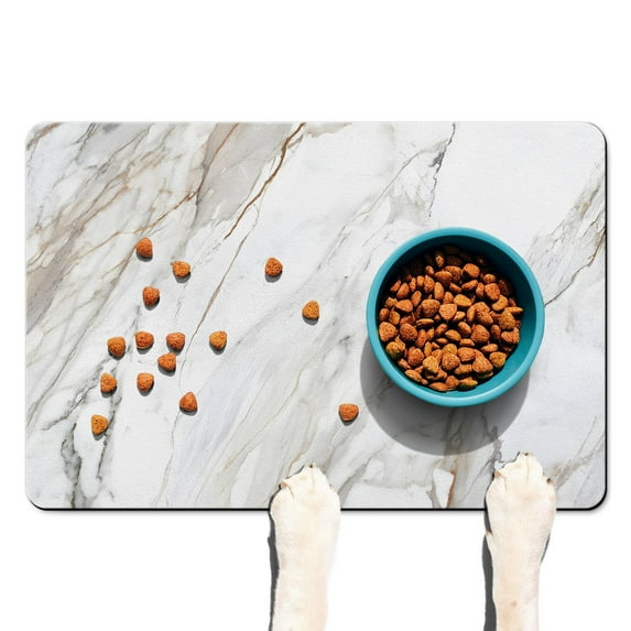 Pet Food Mat Absobing Durable Dog Water Mat Marble Grey Cat Feeding Mat Dog Water Bowl Mat for Messy Drinker