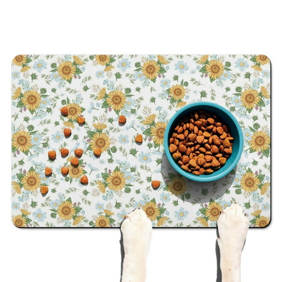 Pet Food Mat Absobing Durable Pet Food Mat Farmhouse Sunflower Cat Feeding Mat Dog Water Bowl Mat for Messy Drinker