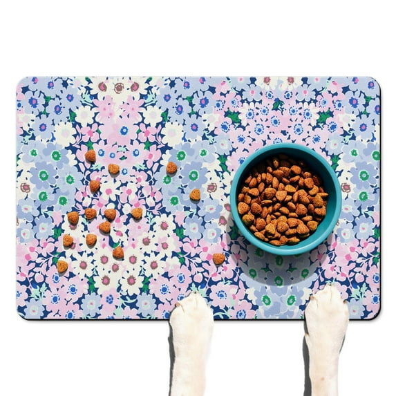 Pet Food Mat Absorbent No-Slip Pet Food Mat Cute Flower Rustic Cat Feeding Mat Eco-Friendly Durable Pet Placemat