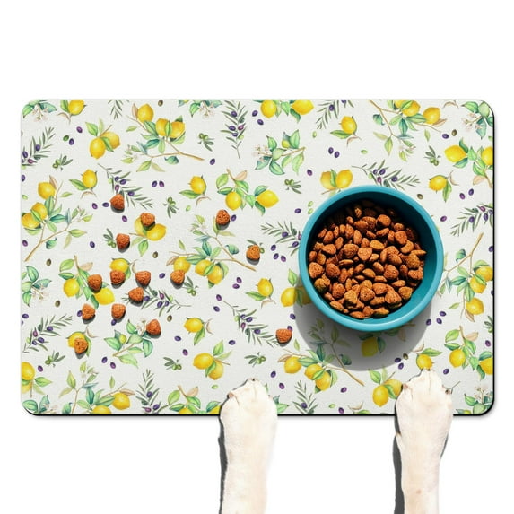 Pet Food Mat Absorbent Water Non-Skid Dog Water Mat Lemon Rustic Cat Feeding Mat Eco-Friendly Durable Pet Placemat