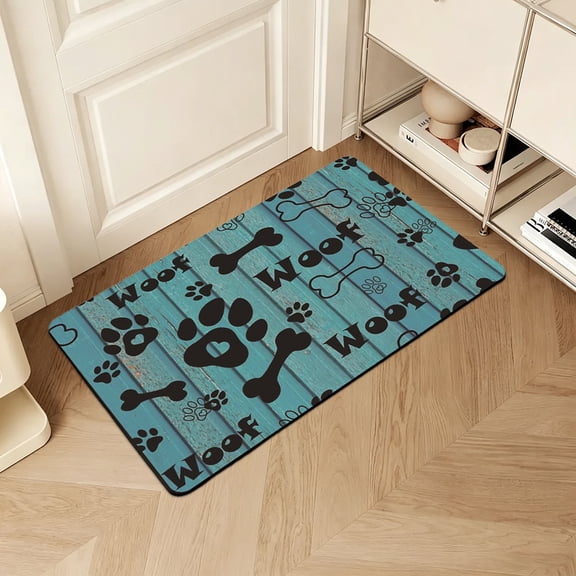 Pet Food Mats for Floor, Absorbent Paw Bone and Woof Print Pattern Dog Mat for Food and Water Dispenser Mat, Dog Food Mat Quick Dry Cat Food Mat Pet Supplies, 24"x16"