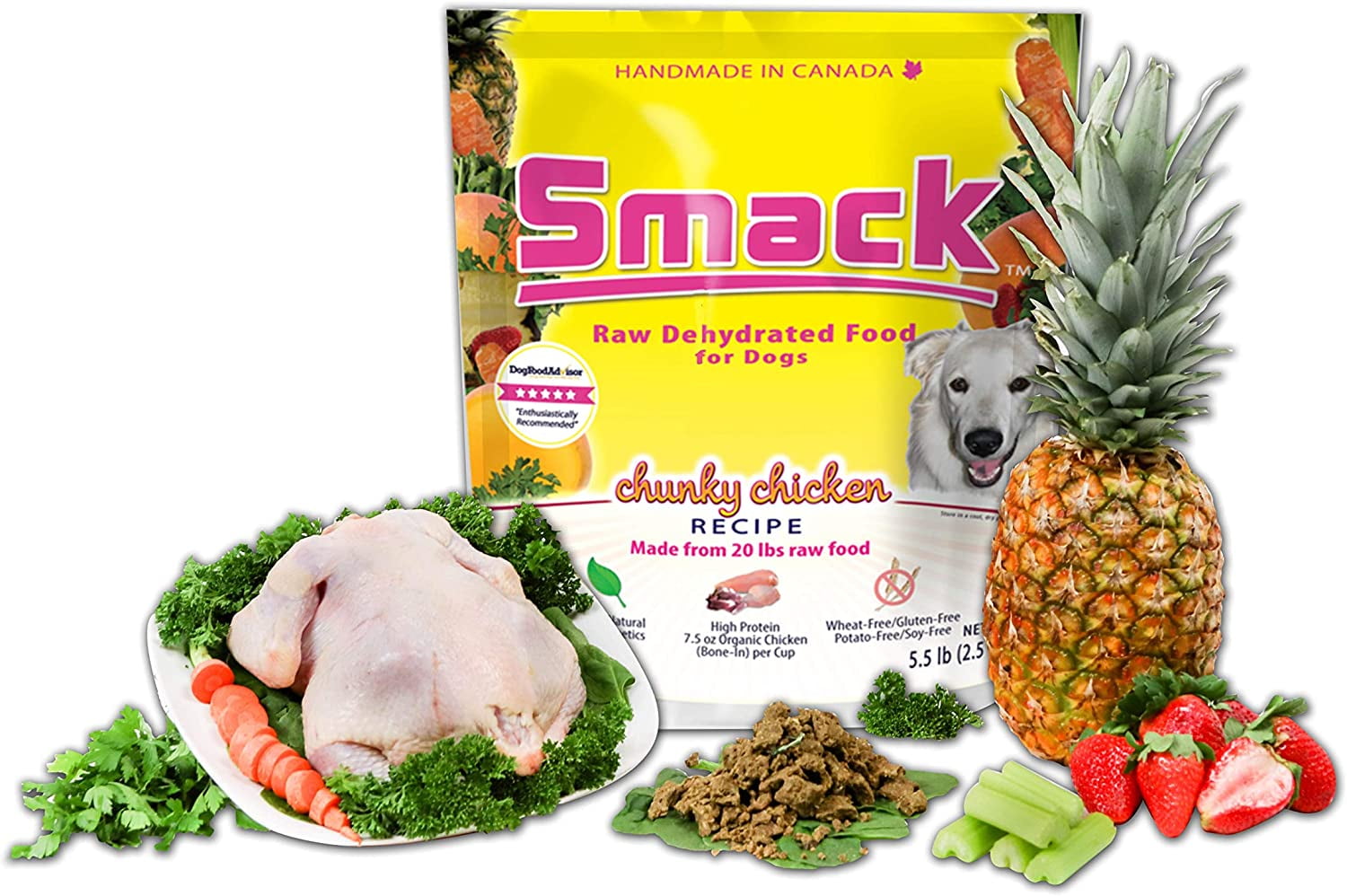 Pet Food Organic Raw Dehydrated Dog Food Grain-Free, Gluten-Free, Raw Food For Dogs (Chunky Chicken, 8.8 Ounce)