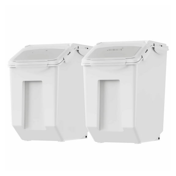 Pet Food Storage Container 2x15L, Airtight Rice Bin with Wheels & Cups