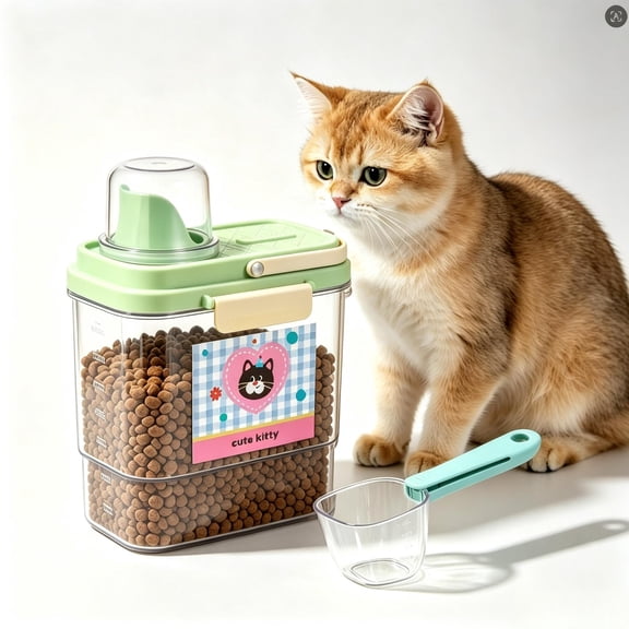 Pet Food Storage Container,Airtight Moisture-Proof Bin with 250ml Scoop for Dog & Cat Kibble