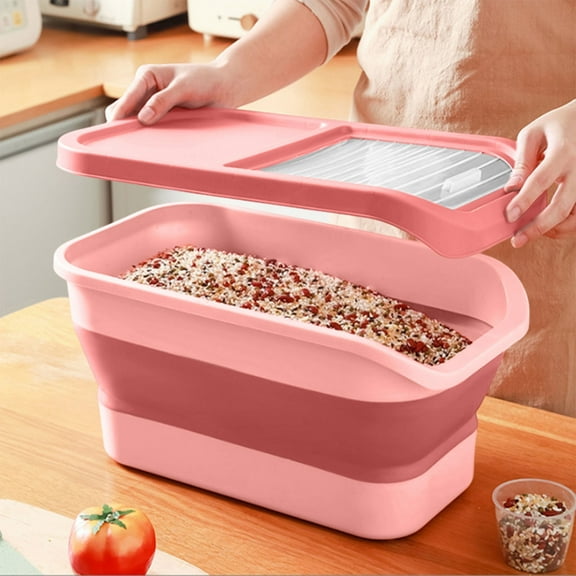 Pet Food Storage Container, Foldable Rice Bin with Lid and Measuring Cup, Large Capacity Airtight Grain Dispenser for Dog Cat Food Rice Cereal Kitchen Pantry Organization