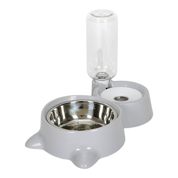 Pet Food & Water Bowl Set – Stainless Steel Detachable Bowl with Automatic Water Dispenser Bottle, No-Spill Feeder for Cats, Small Dogs, Puppy, Kitten, Rabbit – Double Dish Combo