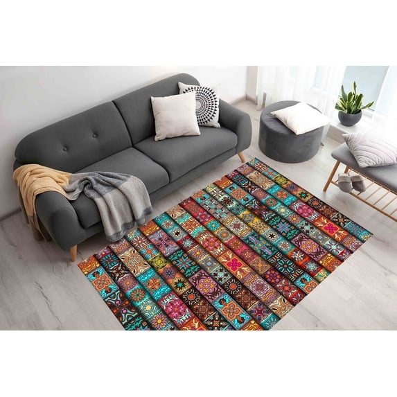 Pet Friendly Rug, Customs Rug, Living Room Rug, Housewarming Gift, Morocco Rug, Ethnic Rug, Modern Rugs, Stair Rug, Small Rug, Printed Rug, 2.6'x5' - 80x150 cm
