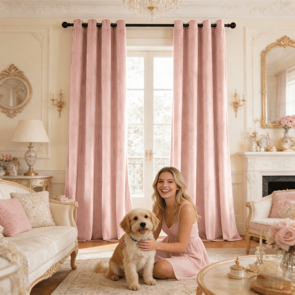 Pet Friendly Velvet Curtains 2 Panels, 8 Metal Grommet Top Window Drapes, All Room Universal, Eco-Friendly Soft Drapes, 14 Colors, 52"x84"/52"x96"/52"x108" Inch