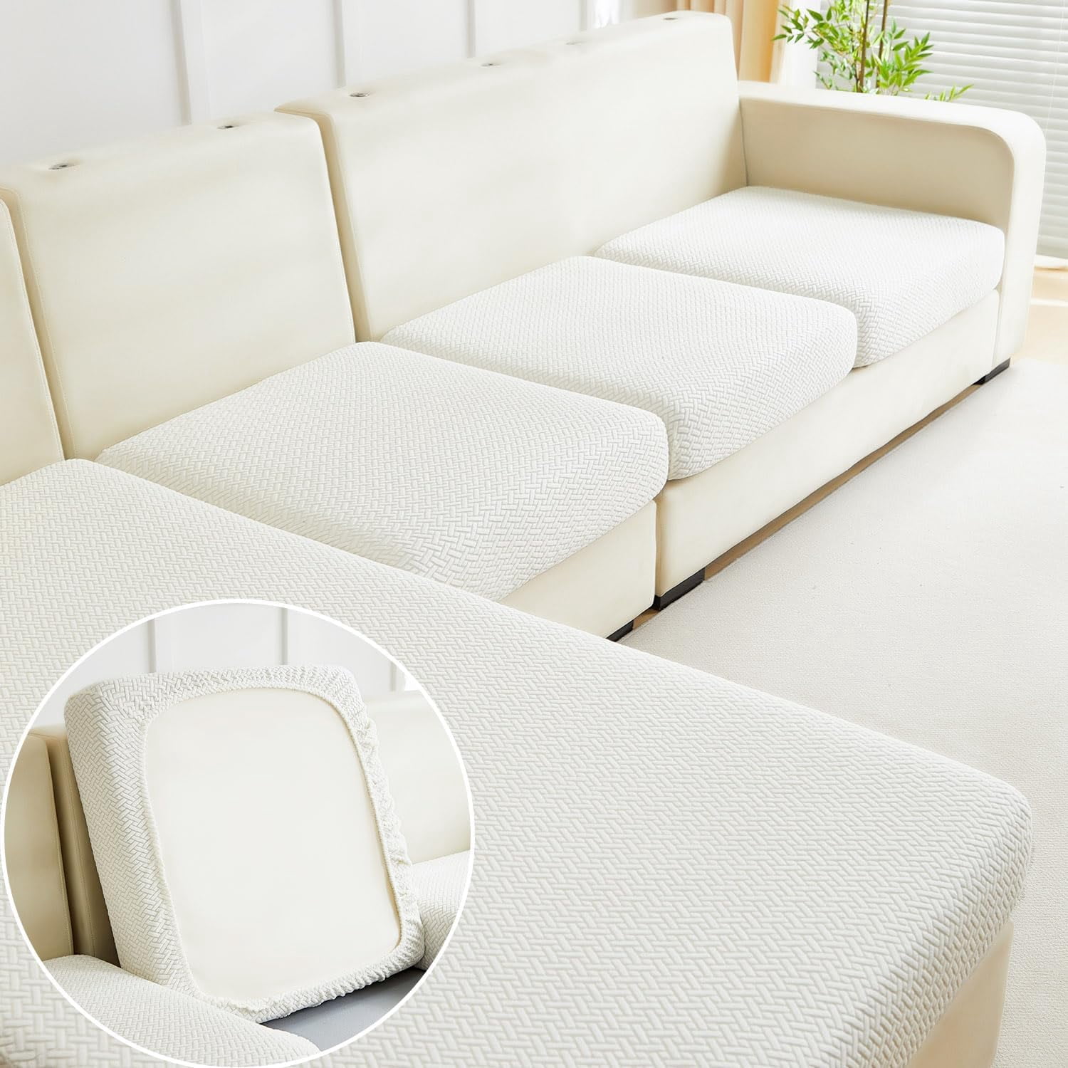 Chusion Texture Pet Friendly Washable Stretch Sofa Covers for Sectional Sofa Cushion ...