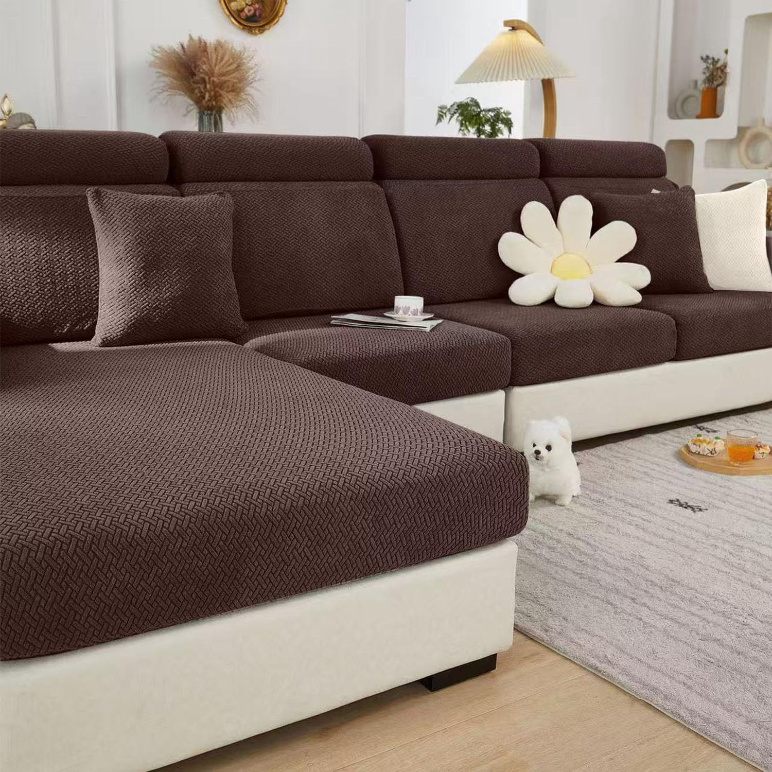 Chusion Texture Pet Friendly Washable Stretch Sofa Slipcover for Sectional Couch ...