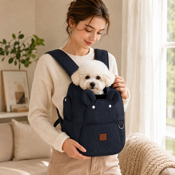 Pet Front Chest Backpack Carrier for Cats Small Dogs, Breathable Mesh Dual‑Wear Pet Carry Backpack, Portable Travel Bag for Camping Shopping Riding Outdoor Walks (Black)