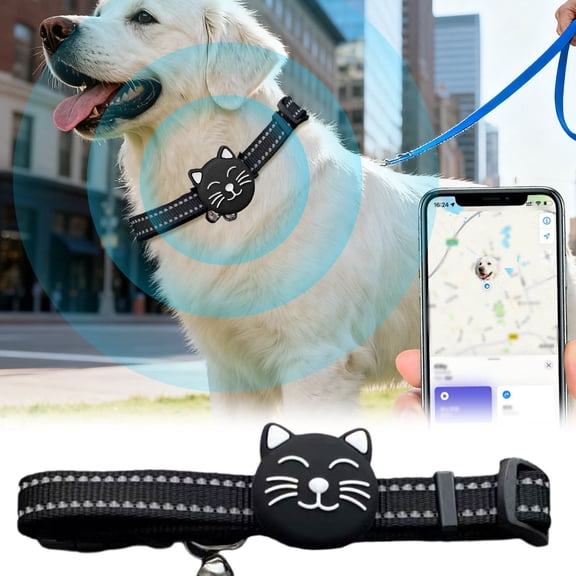 Pet GPS Tracker with Collar, Real Time Tracking Device for Dogs & Cats 1 Pack, Compatible with iOS Android, Waterproof Smart Locator for Safety 1.5 Inch