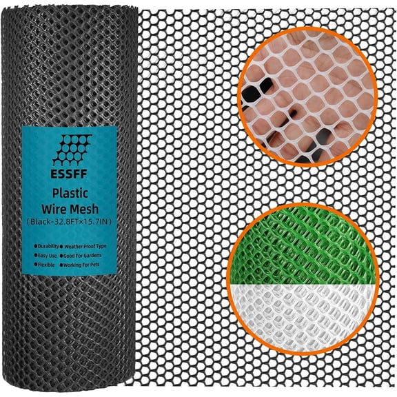 Pet & Garden Safeguard - 15.7IN x 32.8FT Roll - Black Plastic Netting, Multi-Use Decorative Fencing for Poultry, Dogs, Rabbits,Chicken and Snake Barrier