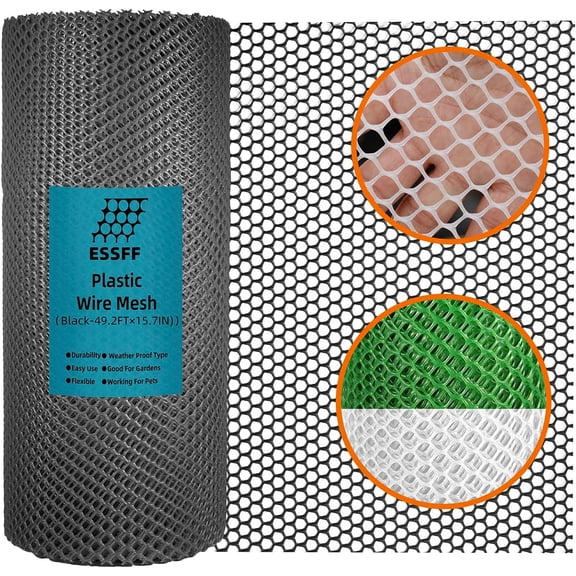 Pet & Garden Safeguard - 15.7IN x 49.2FT Roll - Black Plastic Netting, Multi-Use Decorative Fence for Poultry, Dogs, Rabbits,Chicken and Snake Barrier