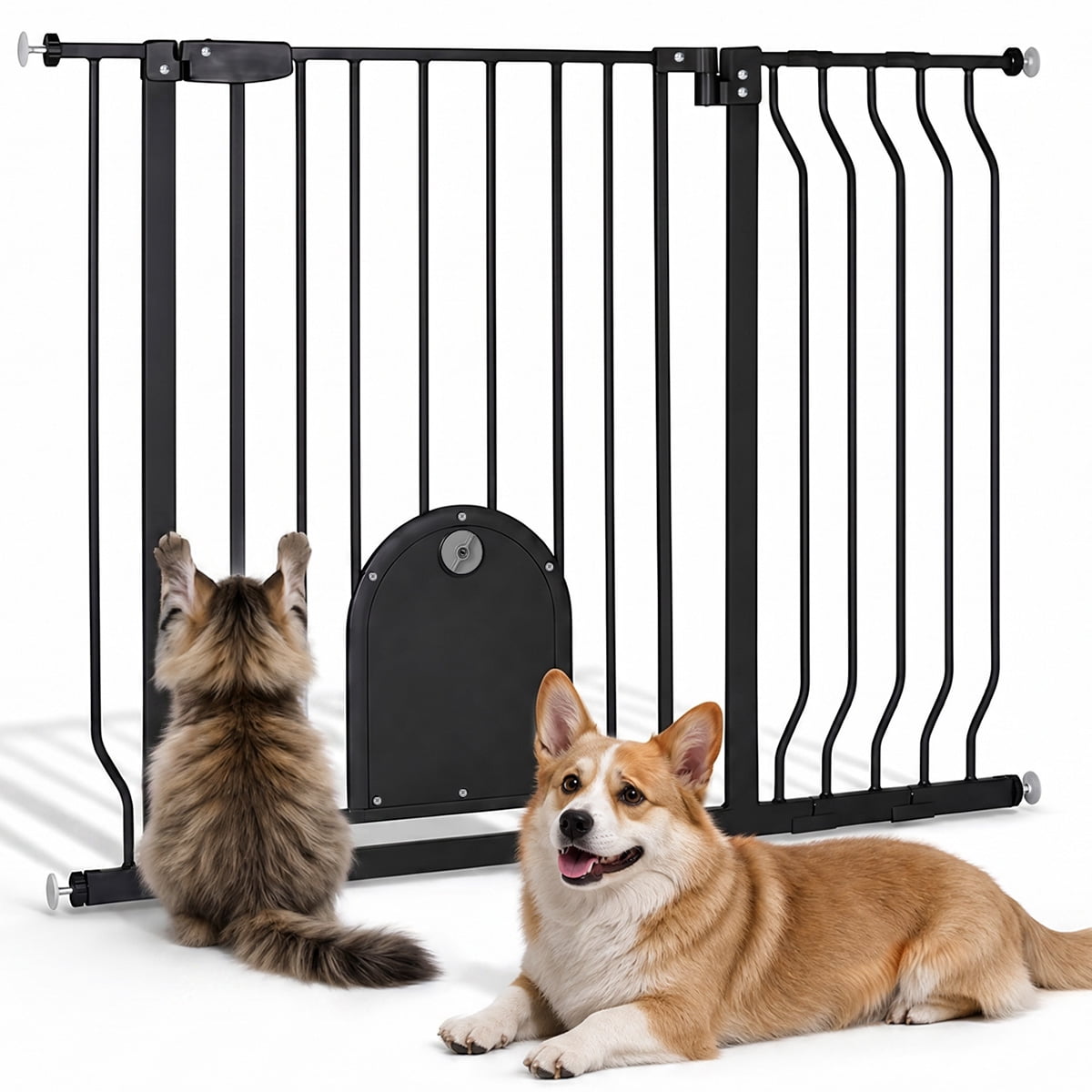 Pet Gate, 29.5''-43.7'' Dog Gates with Cat Door for Stairs & Doorways, Gate for Ages 6 to 36 Months, Black