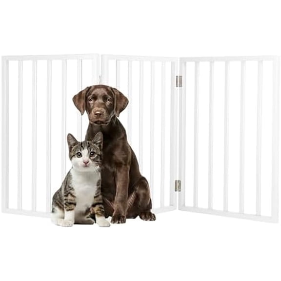 Pet Gate - 3-Panel Indoor Foldable Dog Fence for Stairs, Hallways or Doorways - 54x24-Inch Retractable Wood Freestanding Dog Gates by  (White)