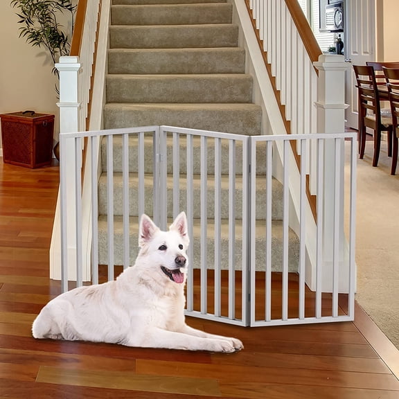 Pet Gate - 3-Panel Indoor Foldable Dog Fence for Stairs, Hallways, or Doorways - 54x32-Inch Wood Freestanding Dog Gates by  (White)