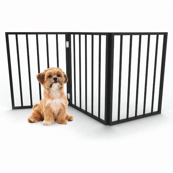 Pet Gate 3Panel Indoor Foldable Dog Fence For Stairs Hallways Or Doorways 54x24Inch Wood Freestanding Dog Gates By Black